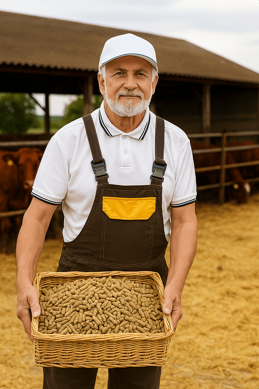 Farmer holding animal feed